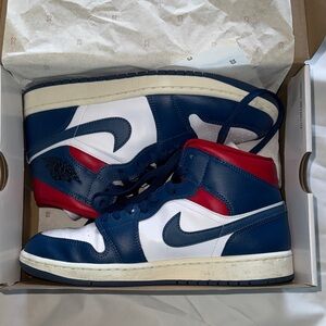 Women’s Air Jordan Blue and Red High-Top Sneakers